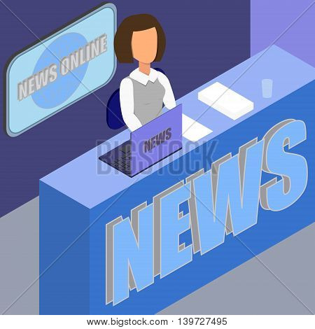 Latest news. Silhouette of the news announcer . The news anchor womanr in the Studio. Vector illustration. Anchorman.
