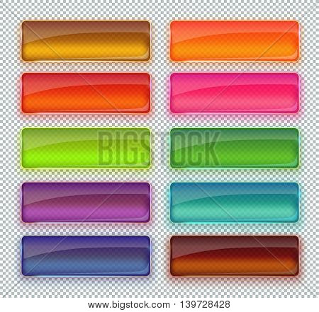 Set of colored glass buttons for web interface. Web elements. Web site. Vector illustration.
