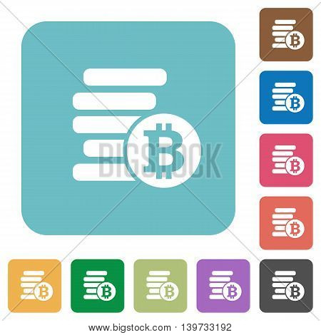 Flat Bitcoins icons on rounded square color backgrounds.