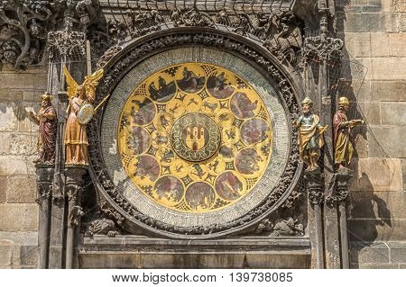 Astronomical Clock or Orloj lower dial on the Staromestske namesti Square, Czech Republic.