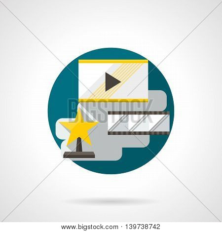Abstract illustration for cinema premiere. Film rating, star award or celebrities. Watching quality movies. Round detailed flat color style vector icon.