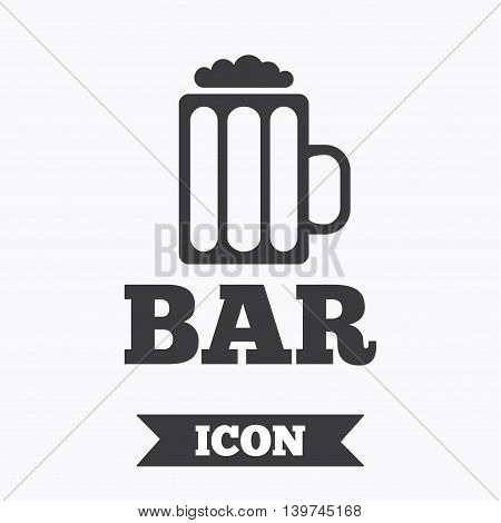 Bar or Pub sign icon. Glass of beer symbol. Alcohol drink symbol. Graphic design element. Flat beer symbol on white background. Vector