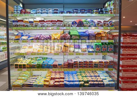 MACAO, CHINA - FEBRUARY 17, 2016: inside of a food store in Macao. Macao is an autonomous territory on the western side of the Pearl River Delta, China.