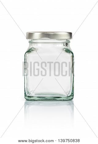 Clear glass bottle with silver cap isolated on white background with clipping path