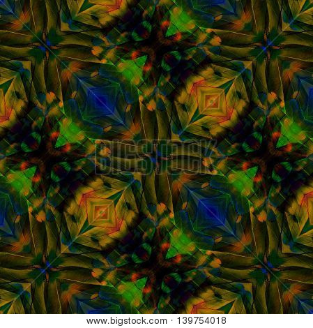 An Amazing Dark Blue And Yellow Background Pattern Made Of Scarlet Macaw Parrot's Wing, The Beautifu