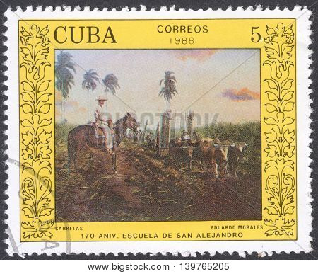 MOSCOW RUSSIA - CIRCA FEBRUARY 2016: a post stamp printed in CUBA shows painting 