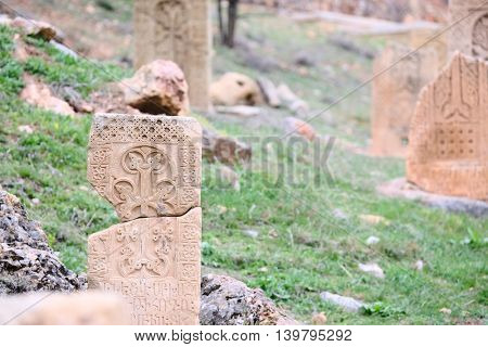 Sacred place at Ancient monastery Noravank in the mountains in Amaghu valley, Armenia. Was founded in 1205. 