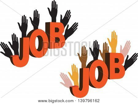 human hands colored and black various races to job search