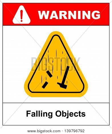 Danger Falling Objects Warning sign in yellow triagle . Vector illustration Warning banner