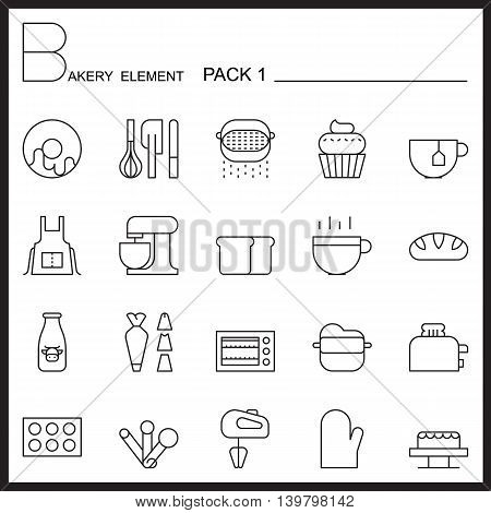 Bakery line icons set.Mono icons pack 1.Pictagram outline.