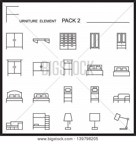 Furniture and home decorate line icons pack 2.Mono outline icons.pictogram illustration.