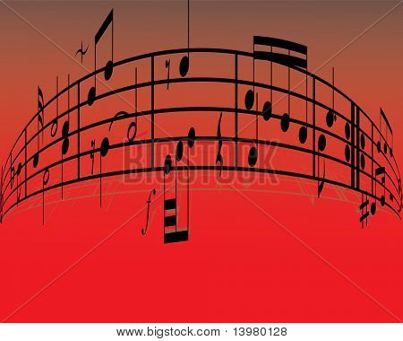 Fundo de música abstrata com notas diferentes e linhas