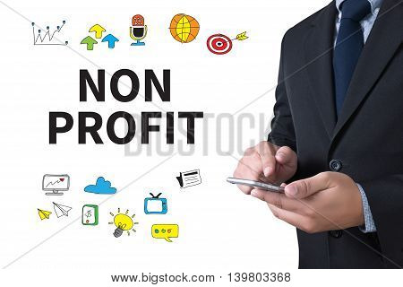 NON PROFIT businessman working use smartphone man hand