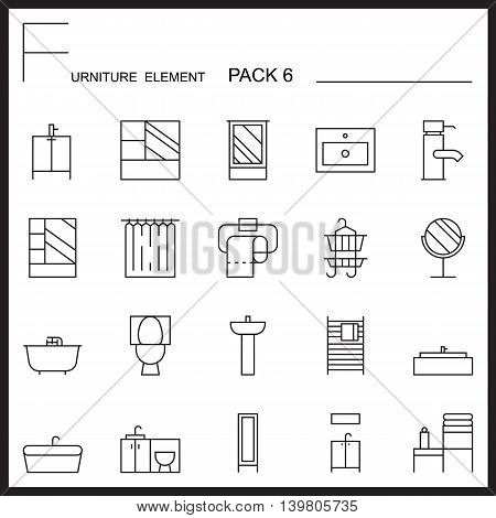 Furniture and home decorate line icons pack 6.Mono outline icons.pictogram illustration.