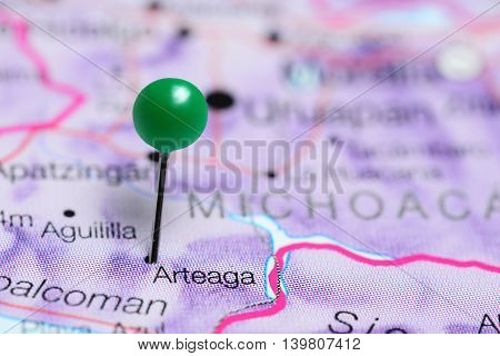 Arteaga pinned on a map of Mexico