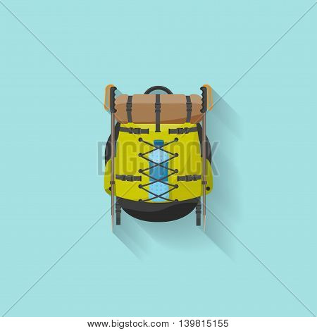 Backpack in a flat stzle. Vector illustration. School bag.Travel, camping or hiking. Tourism. Luggage