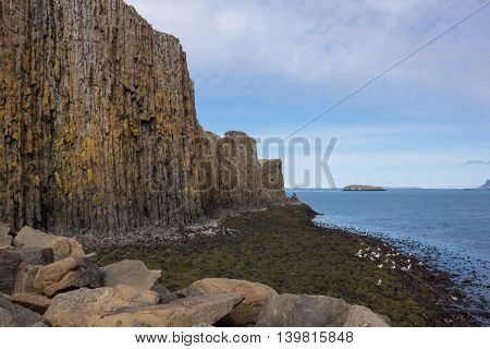 Basalt columnar rock formation Stykkisholmur in Iceland