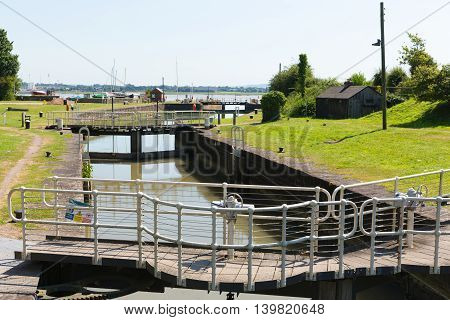 Lydney harbour lock gates Gloucestershire England uk
