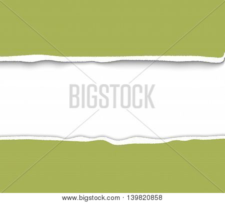 Torn papre with rough edges frame for design and scrapbooking. Green torn paper. Realistic vector torn paper illustration