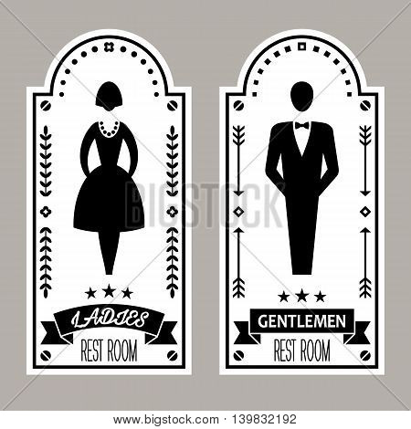 Restroom Premium Retro Signs Vector Lady & Gentleman Collection, vector illustration