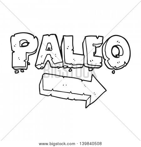 freehand drawn black and white cartoon paleo diet pointing arrow