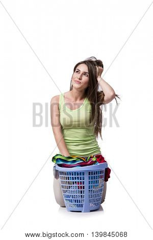 Woman feeling sressed after doing dirty laundry