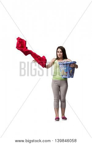 Woman feeling sressed after doing dirty laundry