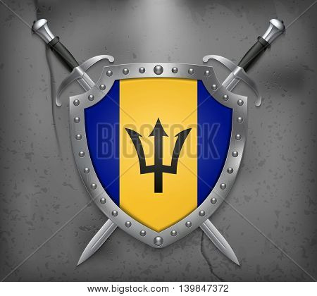 Flag Of Barbados. The Shield Has Flag Illustration. Vector Medieval Background