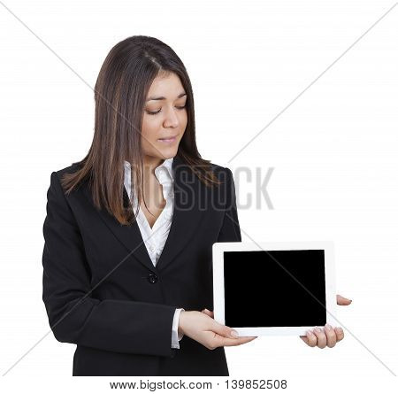 Businesswoman Showing Tablet