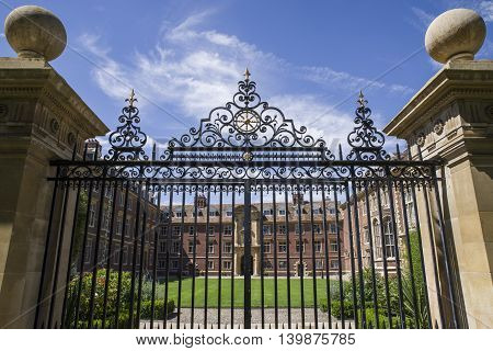 A view of Queen's College in Cambridge UK. Queens is one of the oldest and largest colleges of the University.