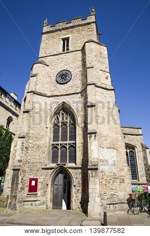 The tower of St. Botolph's church in Cambridge UK.