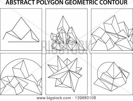 Vector abstract polygon geometric countor set. Simple geometric shape outline isolated on white background. Minimalism style art work illustration.