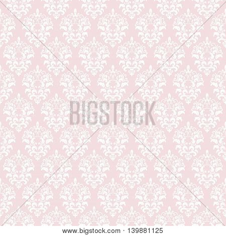 Damask seamless pattern background in pastel pink. For wedding or scrapbook design.