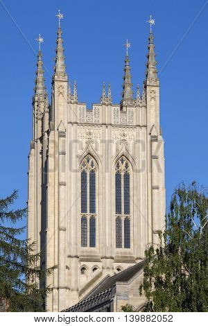A view of the historic St. Edmundsbury Cathedral in Bury St. Edmunds Suffolk.
