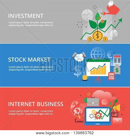 Modern flat thin line design vector illustration infographic concept of investment process stock market and internet business