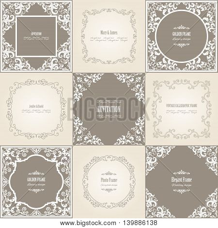 Vintage filigree frame set. Elegant square templates.