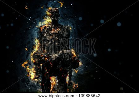 Man burnt sacrifice of enduring flame. Symbol memory of those killed in the village of Khatyn under the Nazi regime