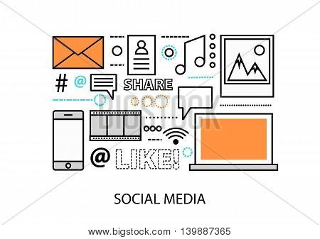 Modern flat design vector illustration concept of social media social networking web communtity and posting news for graphic and web design
