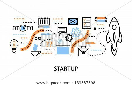 Modern flat thin line design vector illustration concepts of startup project business strategy and innovation development for graphic and web design