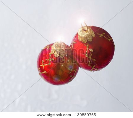 bright Christmas balls with reflections and colored tinsel