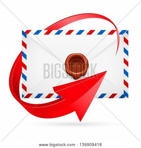 Avia-mail envelope with seal in the middle and red arrow around.