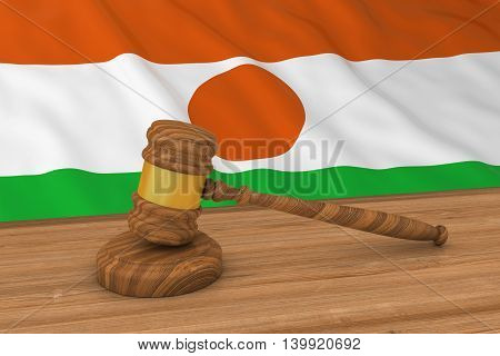 Nigerien Law Concept - Flag Of Niger Behind Judge's Gavel 3D Illustration