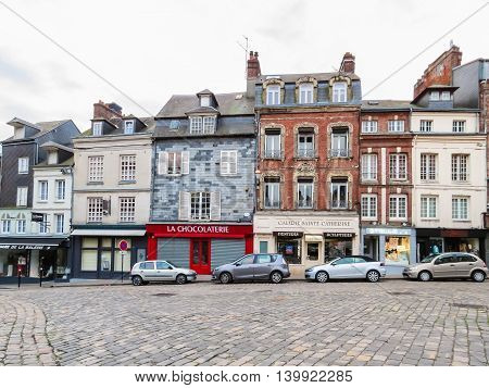 HONFLEUR FRANCE - MAY 7, 2014: Street of Honfleur, Normandy, France