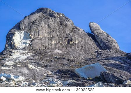 Ranau,Sabah, Borneo-March 13,2016: Close up view of Mountain Kinabalu after earthquake on 7th June 2015. Climbing season officially start on Dec 1, 2015 closure due to earthquake in June 2015 with new trail to summit known as Ranau trail