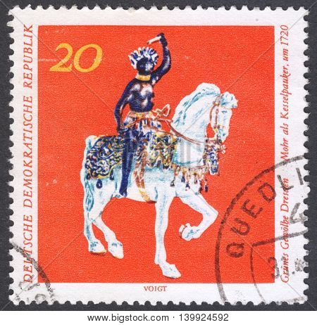 MOSCOW RUSSIA - CIRCA FEBRUARY 2016: a post stamp printed in DDR shows a horse statue the series 