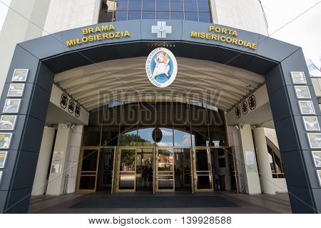 CRACOW POLAND - JULY 22 2016: Door of Mercy in the Shrine of Divine Mercy in Lagiewniki. Cracow. Poland