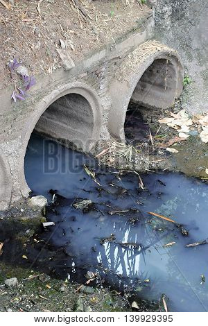 Toxic Water Running From Sewers In Dirty Underground Sewer For Dredging Drain Tunnel Cleaning