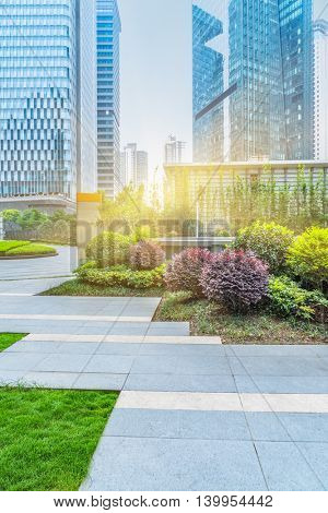 green park front of office builsings,shanghai china.