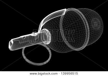 granade on background, body structure , wire model