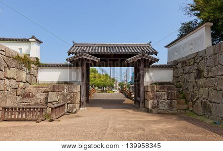 AKO JAPAN - JULY 18 2016: Otemon Gate (reconstructed in 1955) of Ako Castle (circa 17th c.). Castle was a seat of Lord Asano Naganao